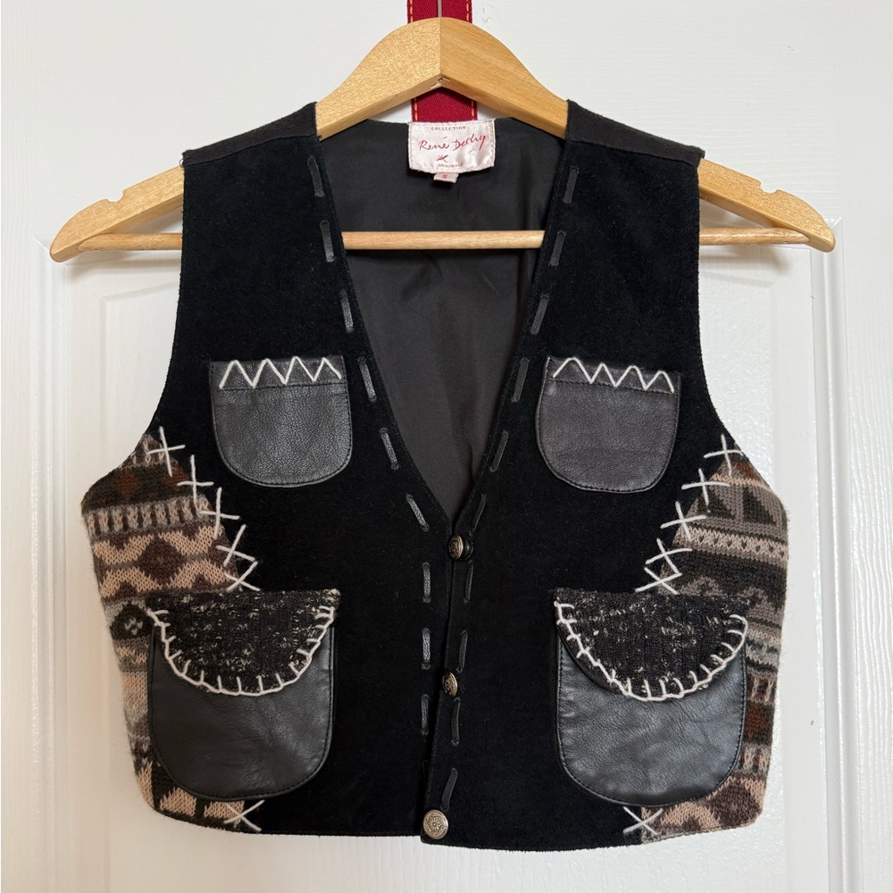 Vintage Rare Rene Derhy Vest - Leather & Wool - Handmade